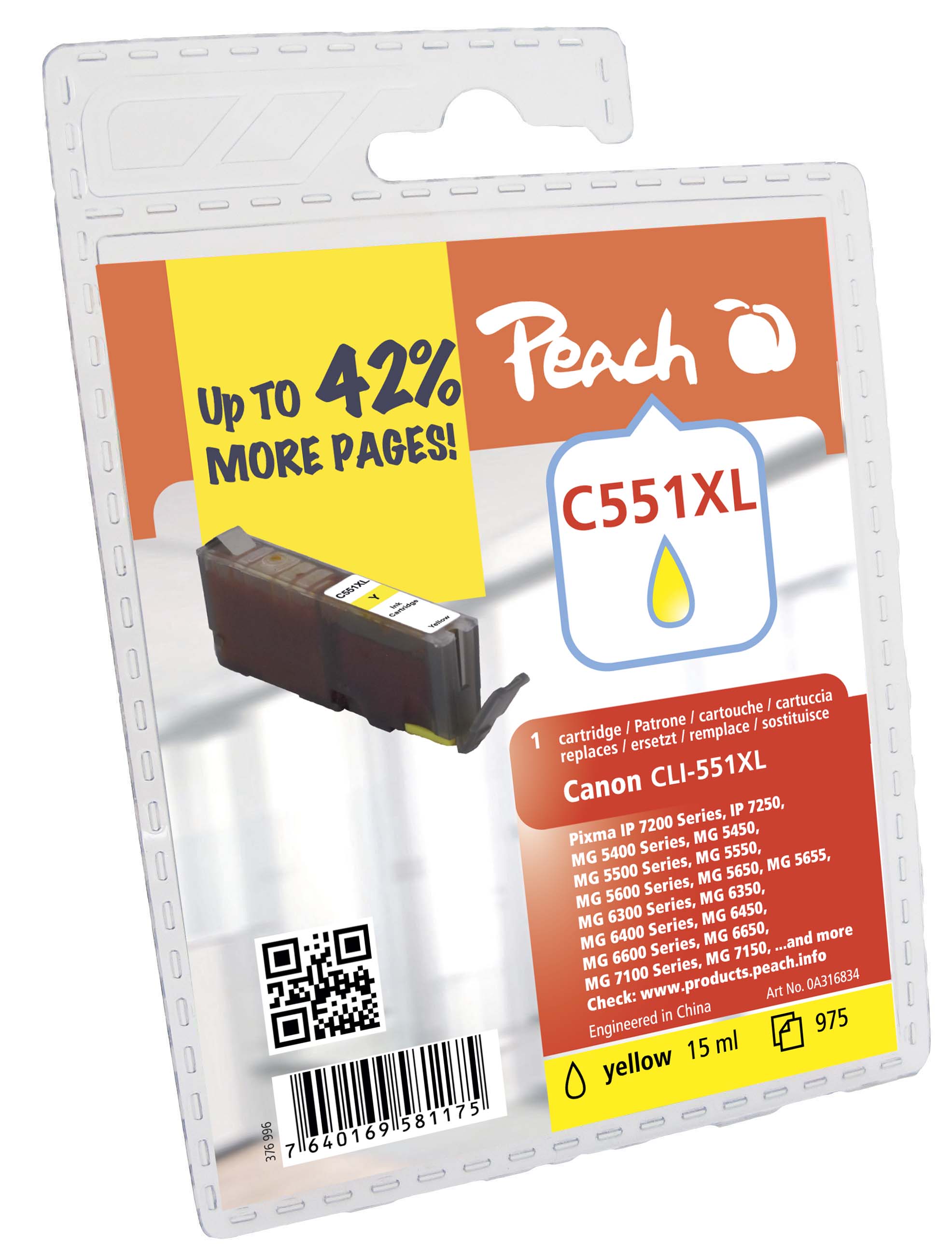 Tinte Peach Canon CLI551XL PI100-166 yell. BLISTER Tinte Peach Canon CLI551XL PI100-166 yell. BLISTER