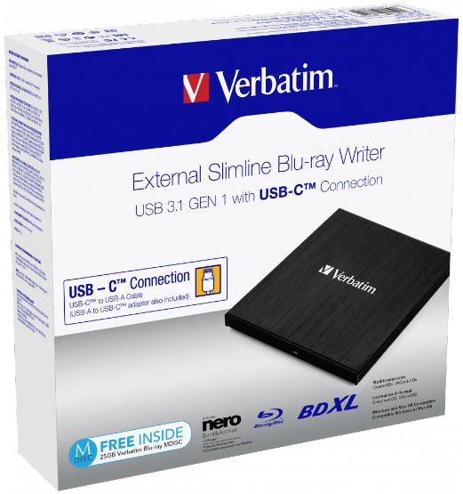 Verbatim External Slimline Blu Ray Writer 3.1 USB-C