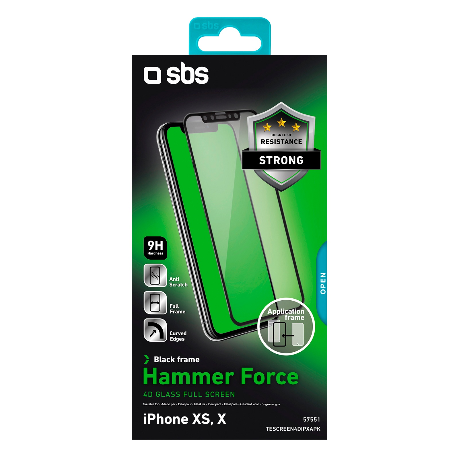 SBS Screen Glass 4D with applicator for iPhone black