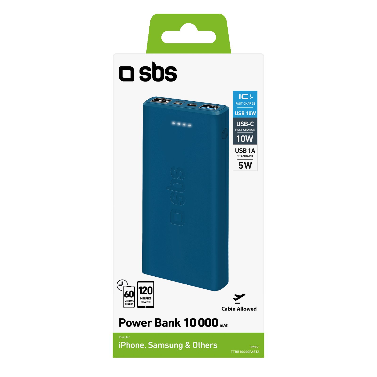 SBS Powerbank 10.000mAh USB 2.1A light blue