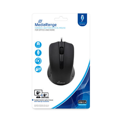 MediaRange Corded 3-button Mouse black
