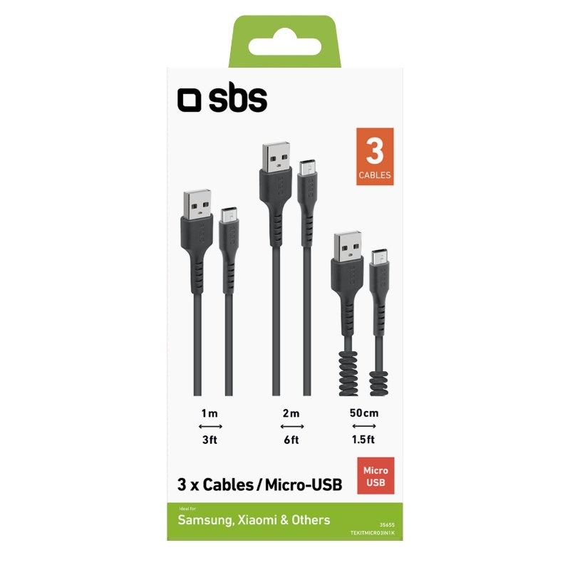 SBS SBS Kit 3 Cables USB-Micro USB 2.0 black