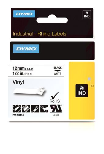 DYMO Rhino Band IND Vinyl 12mm x 5,5m schwarz auf weiß