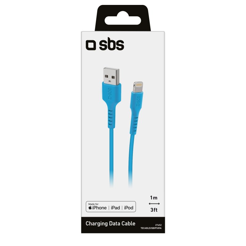 SBS Charging Data Cable USB 2.0 to Apple Lightning 1m cyan
