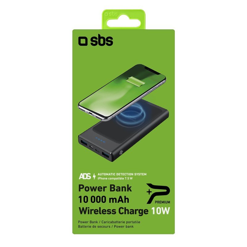 SBS Powerbank 10.000mAh with Wireless Charge 2xUSB 2.1A + 1x Type C + 1x Micro USB