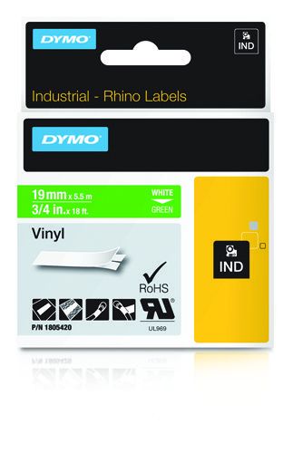 DYMO Rhino Band IND Vinyl 19mm x 5,5m weiß auf grün