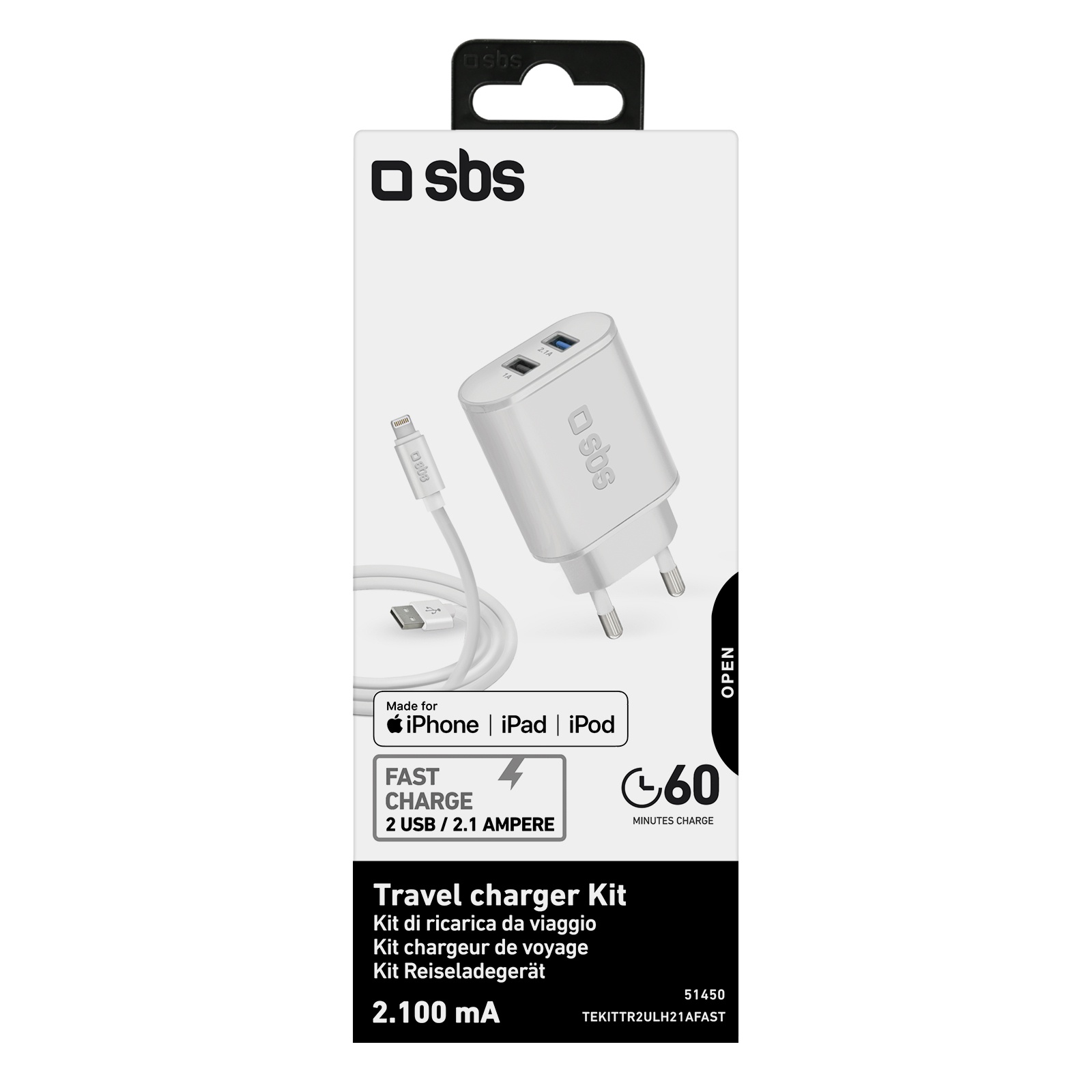 SBS Kit travel Charger and Lightning MFi Cable