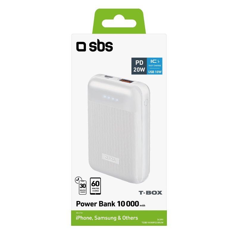 SBS Powerbank 10.000 mAh 1USB/1 Type C PD 20W white