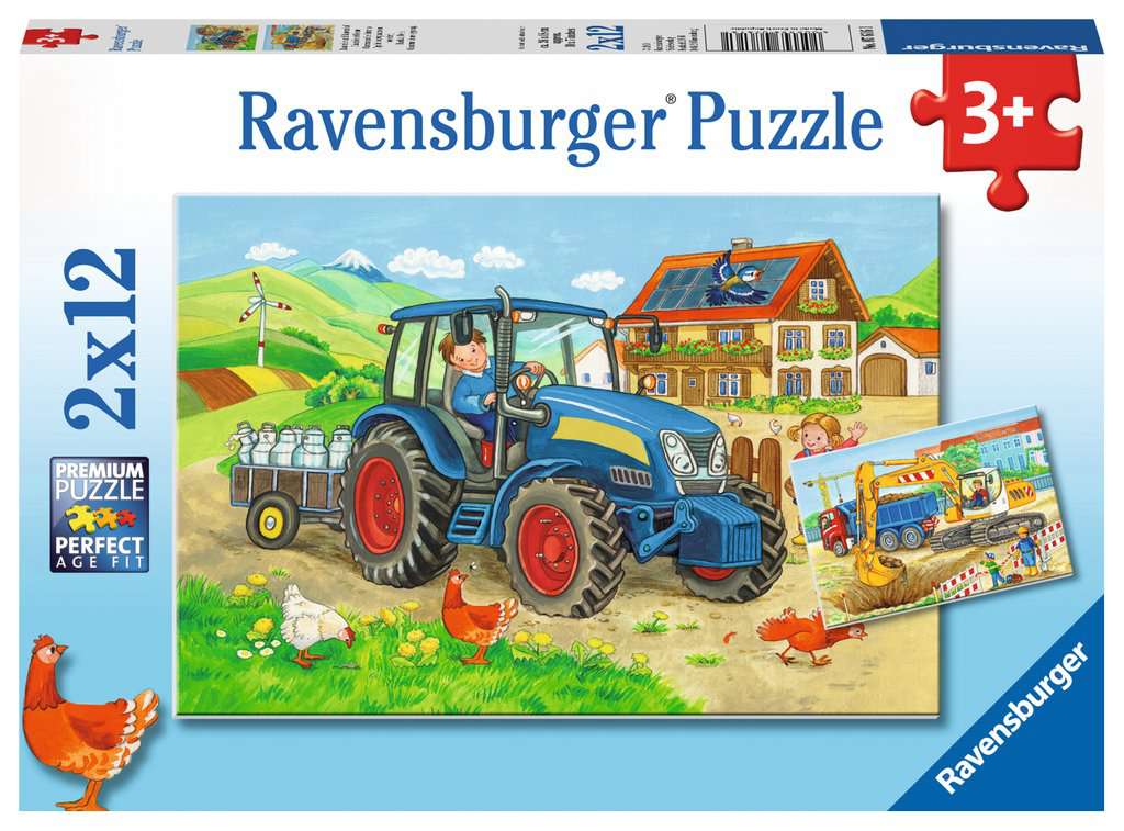 Ravensburger Puzzle - Baustelle und Bauernhof - 2x12 Teile