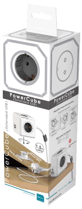 Allocacoc Powercube Extended 1,5m Kabel USB grau Allocacoc Powercube Extended 1,5m Kabel USB grau