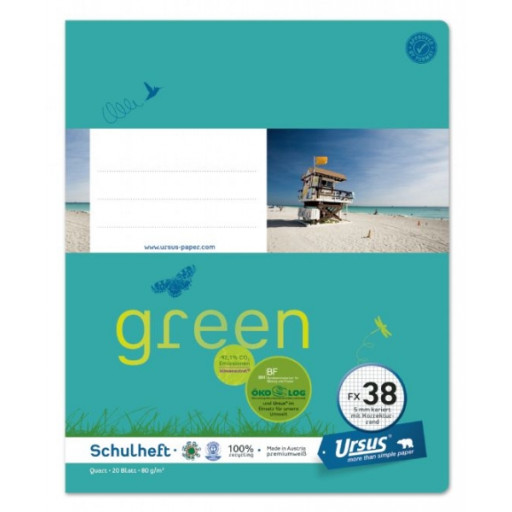 URSUS GREEN Schulheft quart FX38 mit Korrekturrand 20 Blatt kariert URSUS GREEN Schulheft quart FX38 mit Korrekturrand 20 Blatt kariert