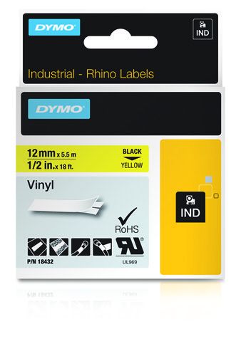 DYMO Rhino Band IND Vinyl 12mm x 5,5m schwarz auf gelb