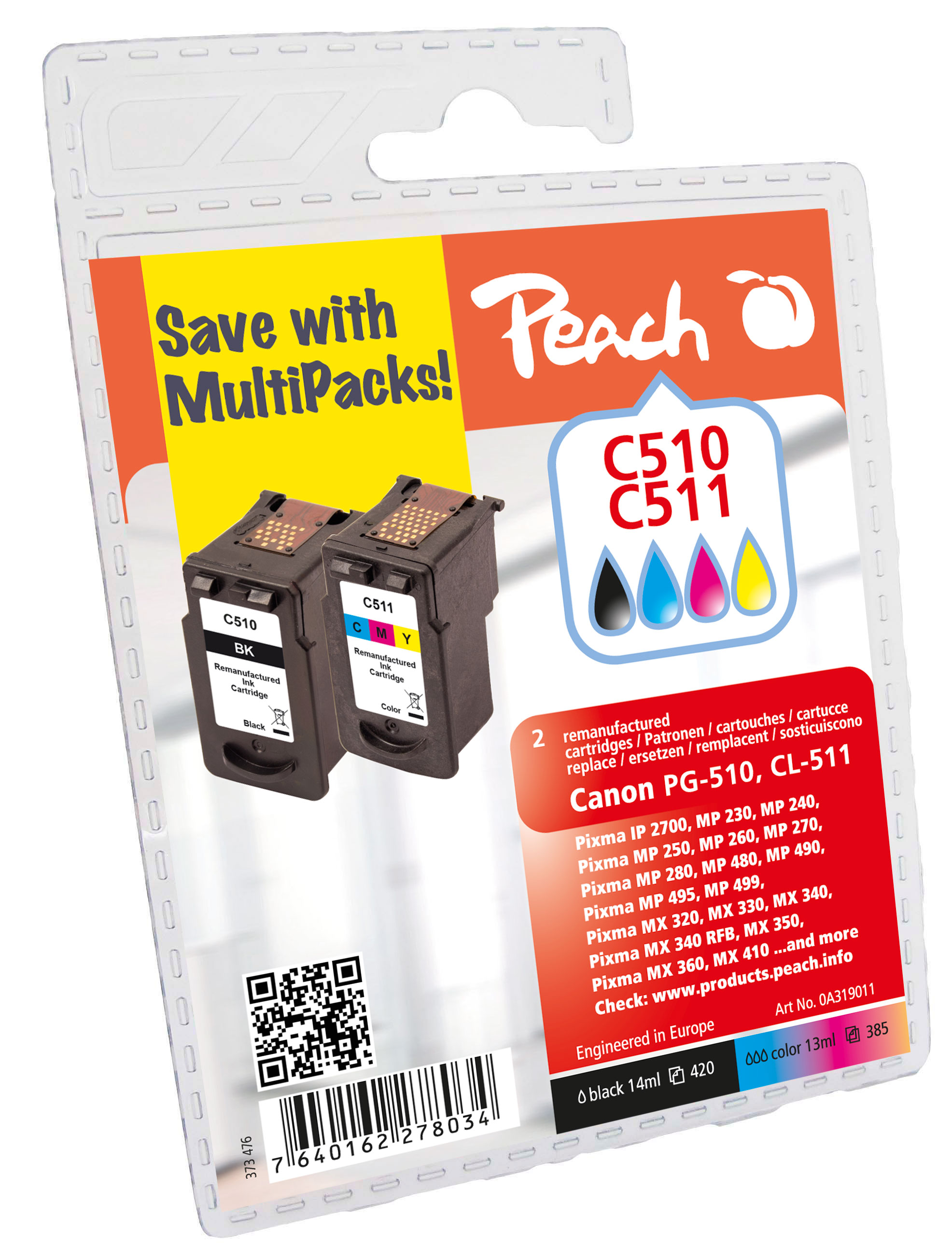 Tinte Peach Canon PG510XL/CL511XL Multipack PI100-220 BLISTER
