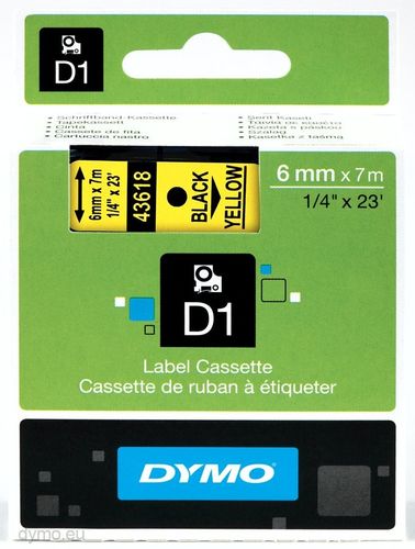 DYMO D1-Schriftband 6mm x 7m schwarz auf gelb