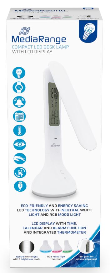 MediaRange Compact LED Desk Lamp with LCD Display white inkl. Eurolochung MediaRange Compact LED Desk Lamp with LCD Display white inkl. Eurolochung