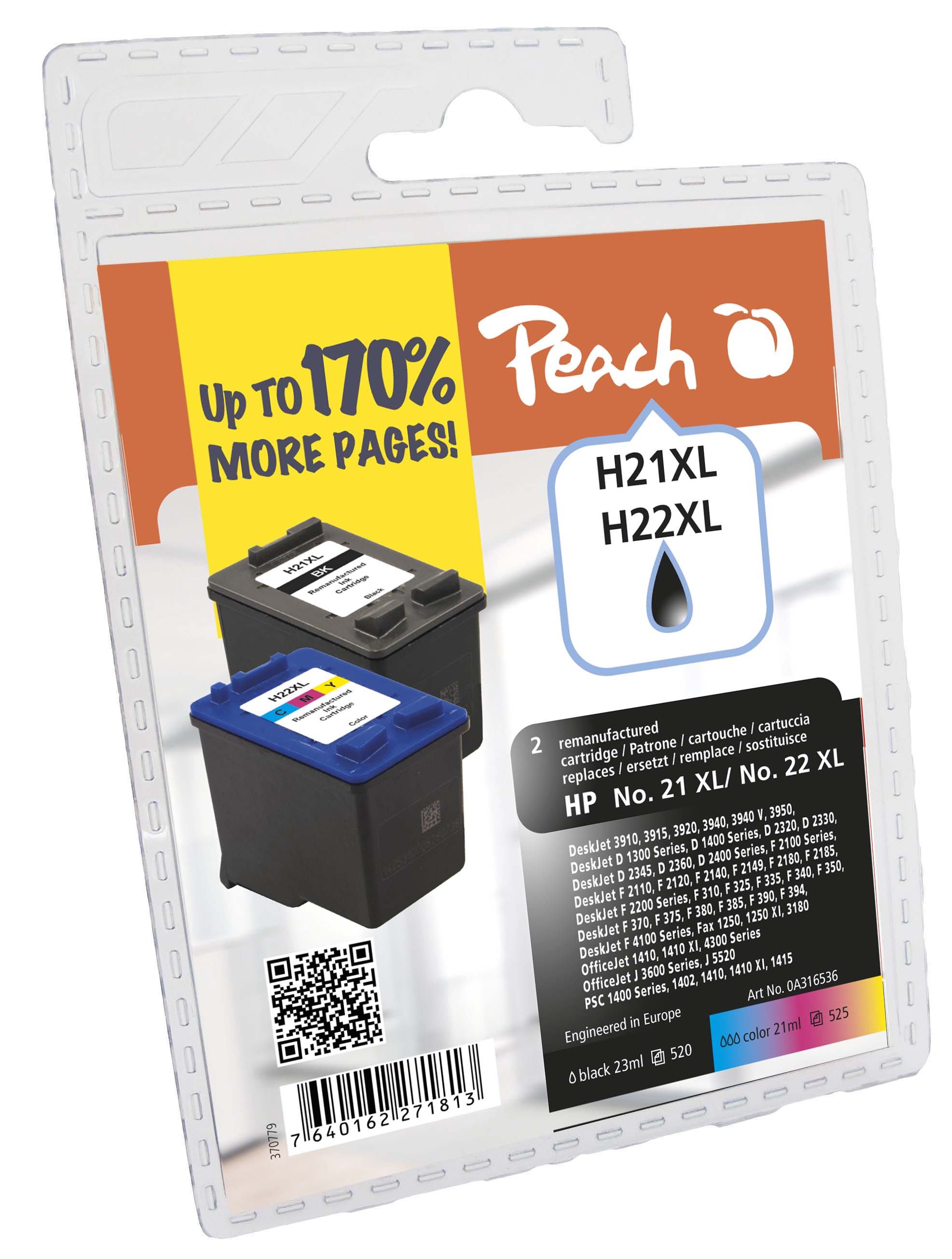 Tinte Peach HP Nr.21XL/Nr.22XL Multipack PI300-402 BLISTER