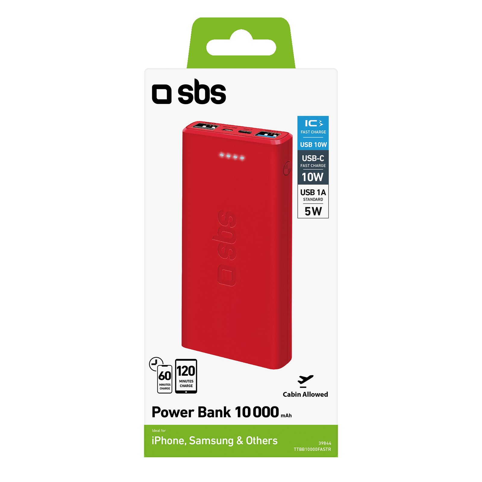 SBS Powerbank 10.000mAh USB 2.1A red