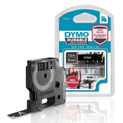 DYMO D1-Vinylband 12mm x 3m weiß auf schwarz