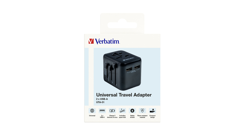 Verbatim Universal Travel Adapter with 2 x USB-A ports