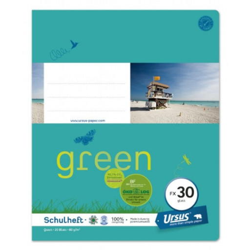 URSUS GREEN Schulheft quart FX30 20 Blatt glatt URSUS GREEN Schulheft quart FX30 20 Blatt glatt