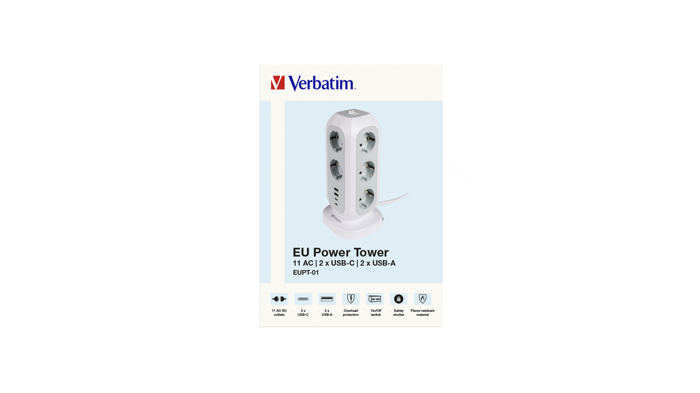 Verbatim EU Power Tower 11 AC with 2 x USB-C / 2 x USB-A