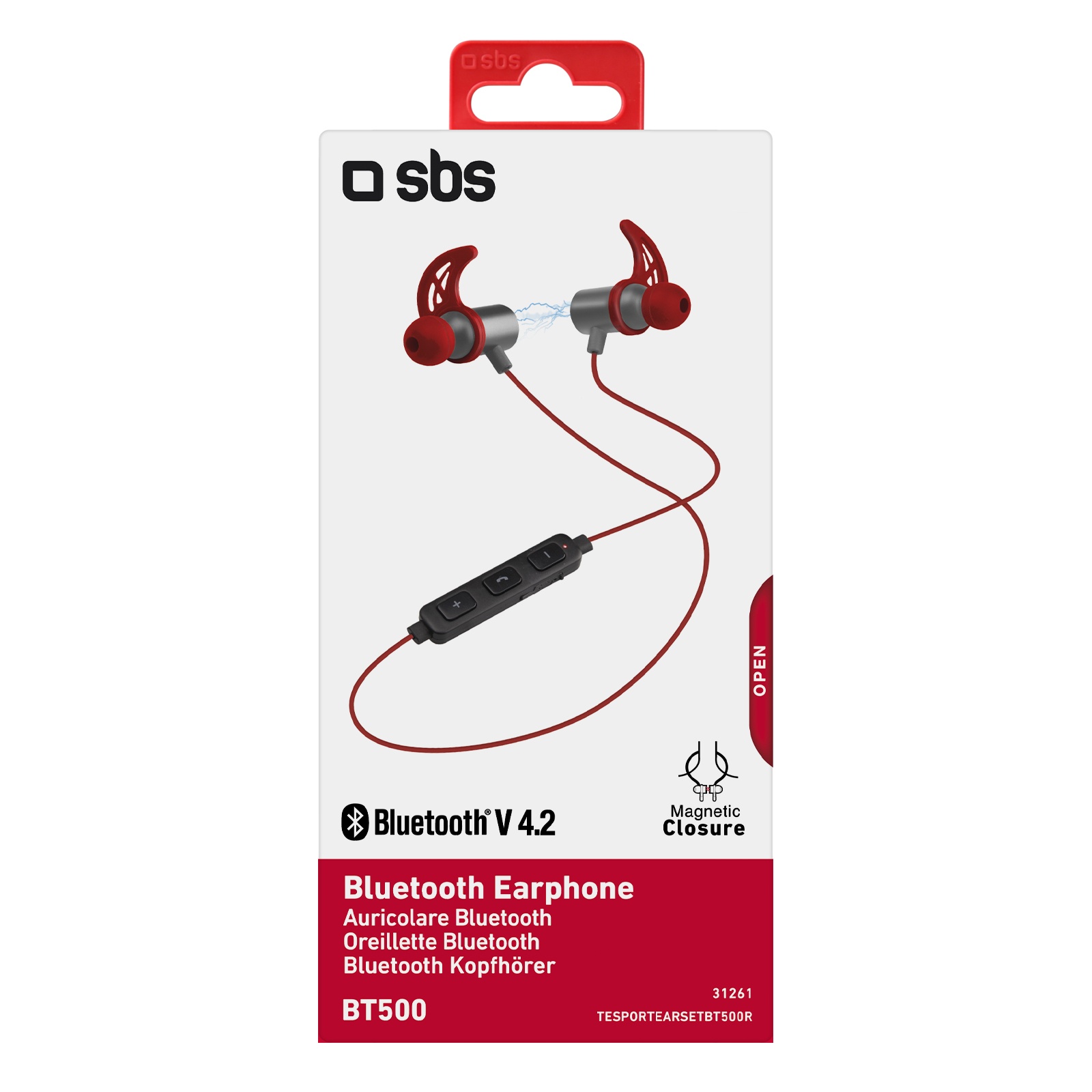 SBS Runner Magnetic Earphones with neck lace Bluetooth multipoint red