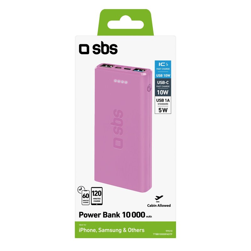 SBS Powerbank 10.000 mAh 2 USB 2.1 A light pink