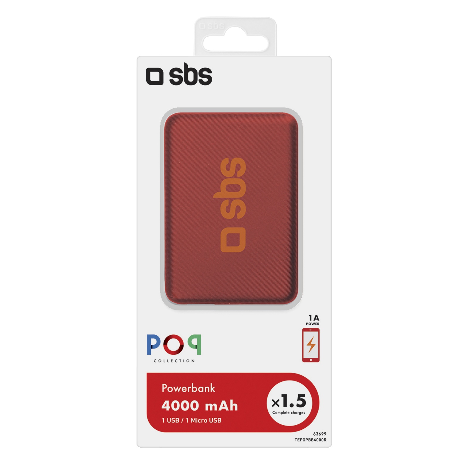 SBS Powerbank compact 4.000mAh red