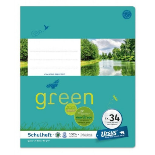 URSUS GREEN Schulheft quart FX34 mit Rahmen 20 Blatt kariert URSUS GREEN Schulheft quart FX34 mit Rahmen 20 Blatt kariert