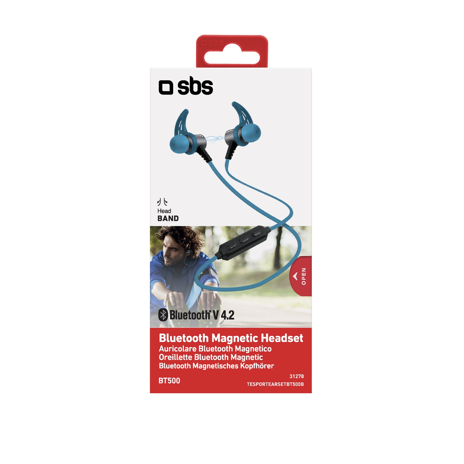 SBS Runner Magnetic Earphones with neck lace Bluetooth multipoint blue