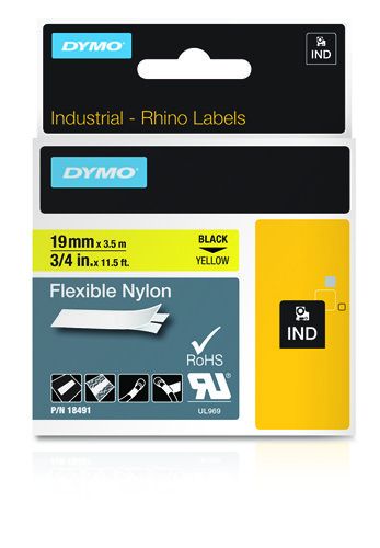 DYMO Rhino Band IND Nylon 19mm x 3,5m schwarz auf gelb