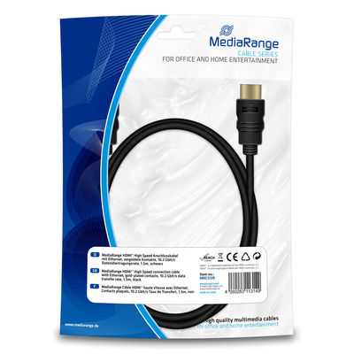 MediaRange HDMI High Speed Anschlusskabel mit Ethernet 1,5m black MediaRange HDMI High Speed Anschlusskabel mit Ethernet 1,5m black