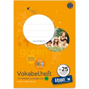URSUS GREEN Vokabelheft A5 FX25 zwei Mittelstriche 40 Blatt liniert