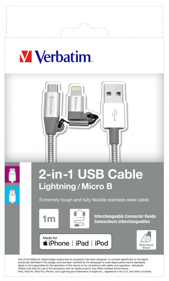 Verbatim 2-in-1 USB Cable Lightning/Micro B 1m Verbatim 2-in-1 USB Cable Lightning/Micro B 1m