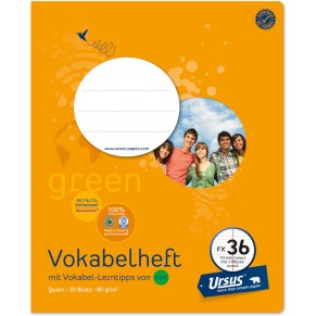 URSUS GREEN Vokabelheft quart FX36 mit Mittelstrich 20 Blatt liniert URSUS GREEN Vokabelheft quart FX36 mit Mittelstrich 20 Blatt liniert