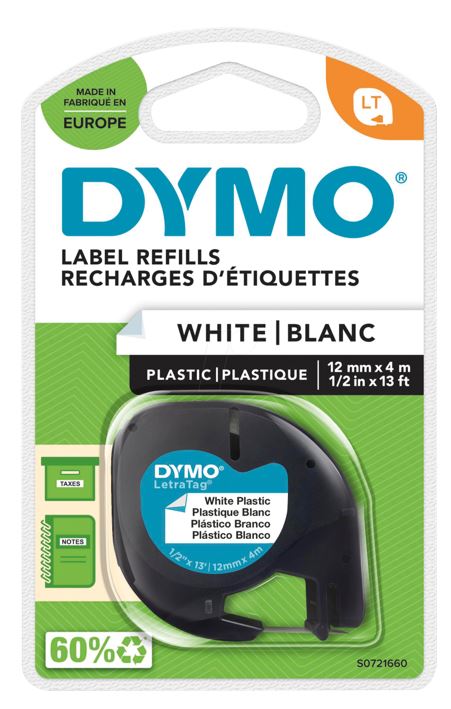 DYMO LT-Band Plastik 12mm x 4m schwarz auf weiss