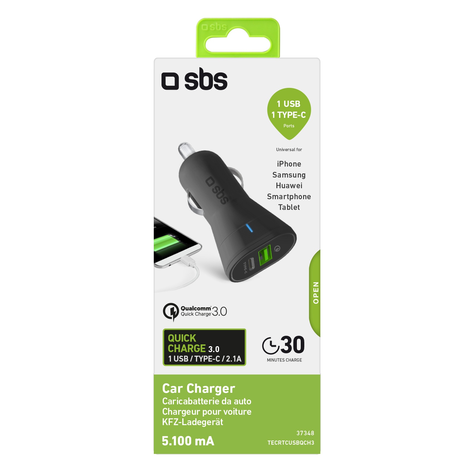 SBS Car Charger 12/24V 5100mAh quick charge 3.0 black