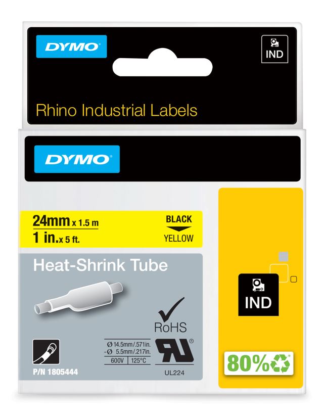DYMO Rhino Heißschrumpfschlauch IND 24mm x 1,5m schwarz auf gelb