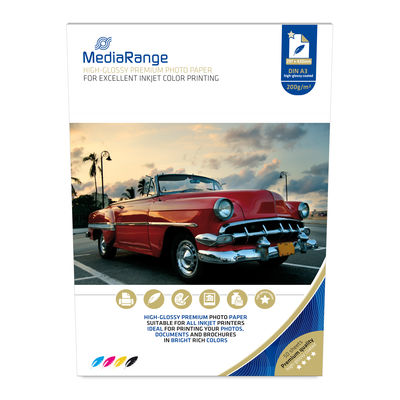 MediaRange DIN A3 Fotopapier für Tintenstrahldrucker hochglänzend 200g 1x50 MediaRange DIN A3 Fotopapier für Tintenstrahldrucker hochglänzend 200g 1x50
