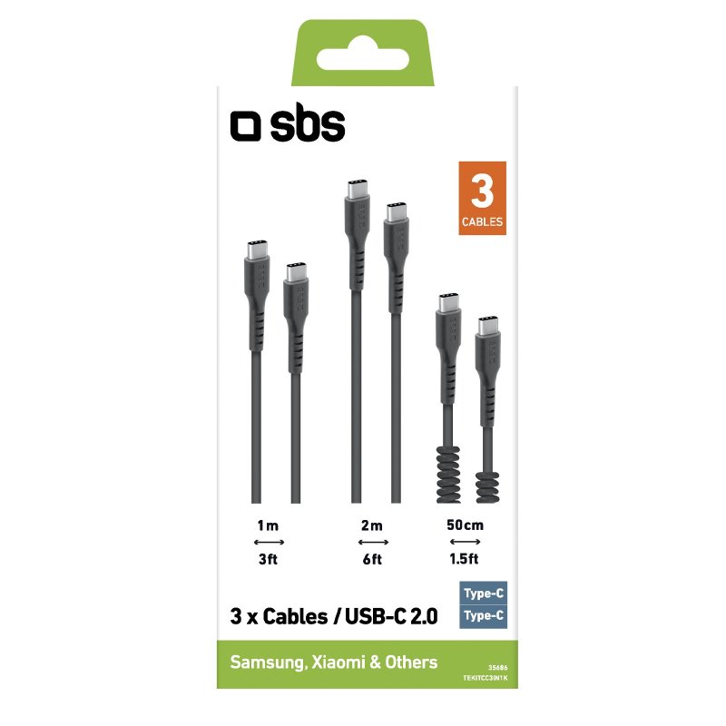 SBS Kit 3 Cables Type C-Type C 2.0 1m x 2m black